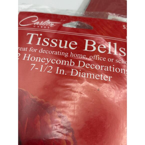 Lot 3 Vintage Honeycomb Tissue Bells Red Christmas Carlton NOS - Picture 2 of 4